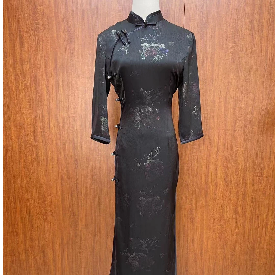 【金线黑】2024夏季新款复古百搭优雅大方日常淑女旗袍