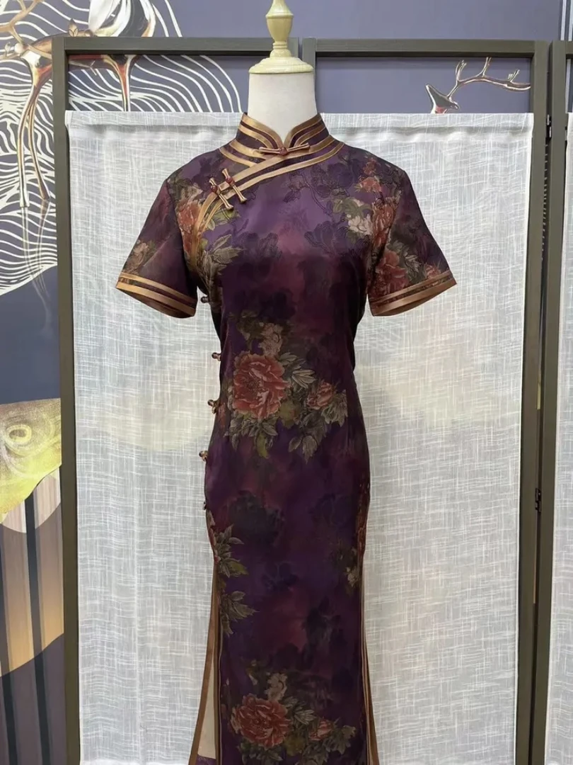 【紫陌】2024夏季新款复古百搭优雅大方日常淑女旗袍