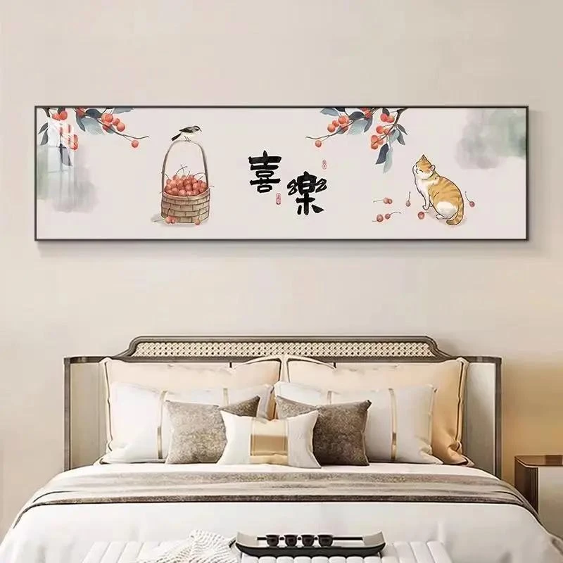 暖居卧室装饰画新中式横版床头背景墙画挂画客厅主卧壁画墙壁