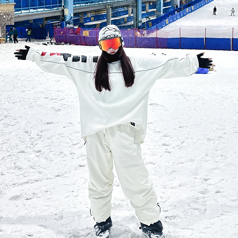 2024新款滑雪裤女户外单板双板防水保暖加棉宽松雪地滑雪裤男