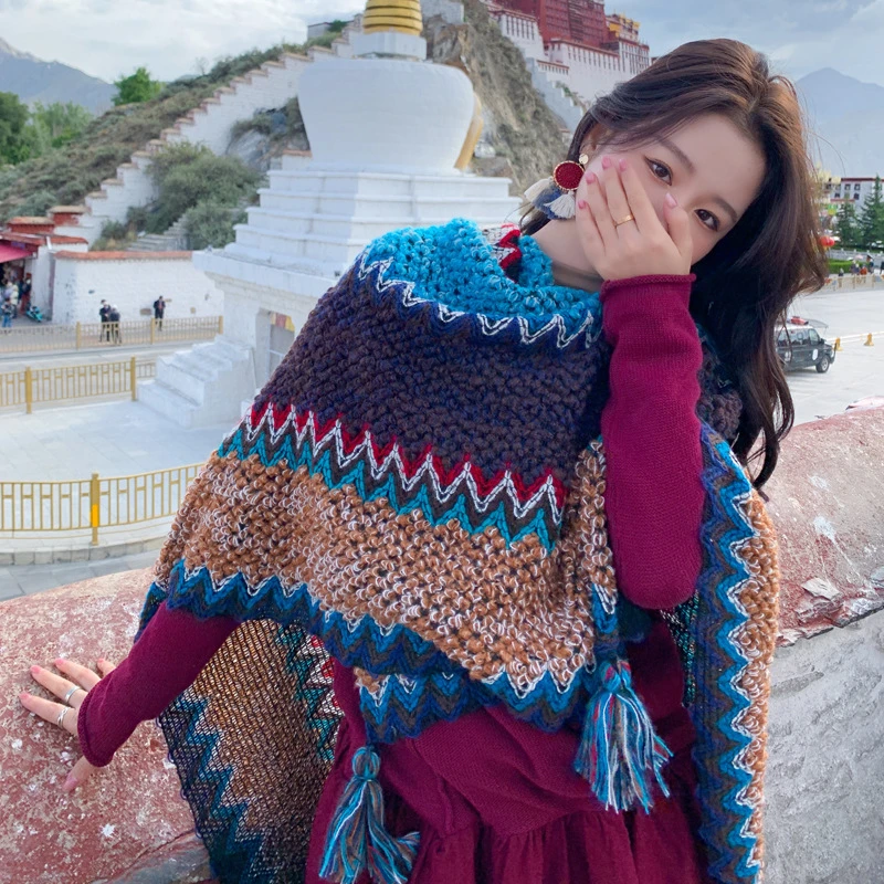 云南丽江旅游披肩民族风许红豆同款刘亦菲斗篷外搭加厚披风斗篷女
