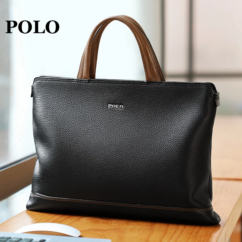 POLO男公文包商务手提包头层牛皮公务包真牛皮男包电脑包044363