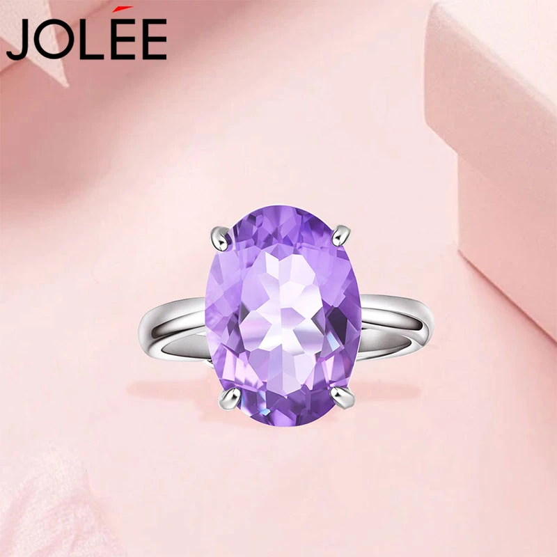 Jolee戒指女S925银紫晶指环轻奢简约均码饰品送女士礼物一物一证