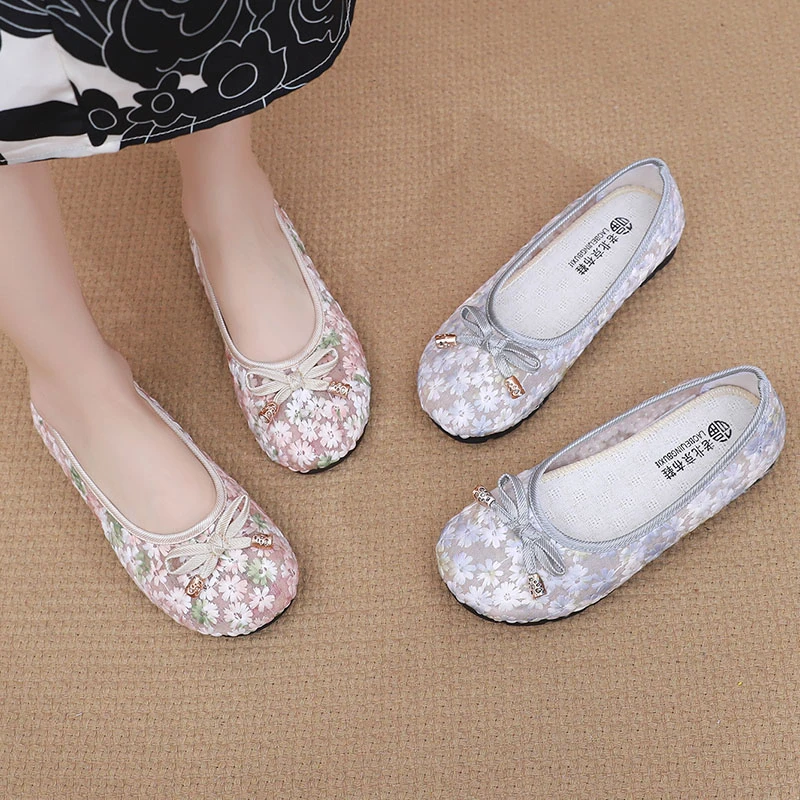 夏季软底平底浅口老北京布鞋镂空透气妈妈鞋休闲单鞋女鞋百搭