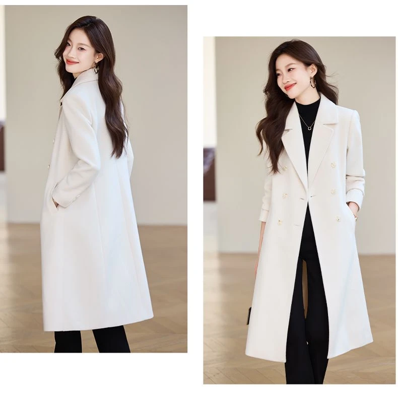 2024新款秋冬季高级感小个子毛呢子风衣外套中长款西装大衣6691