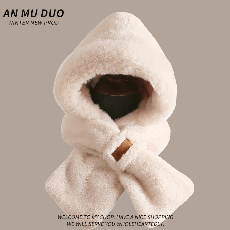 2025冬季新款女骑车帽子围巾一体保暖加厚防寒围脖包头护耳帽学生