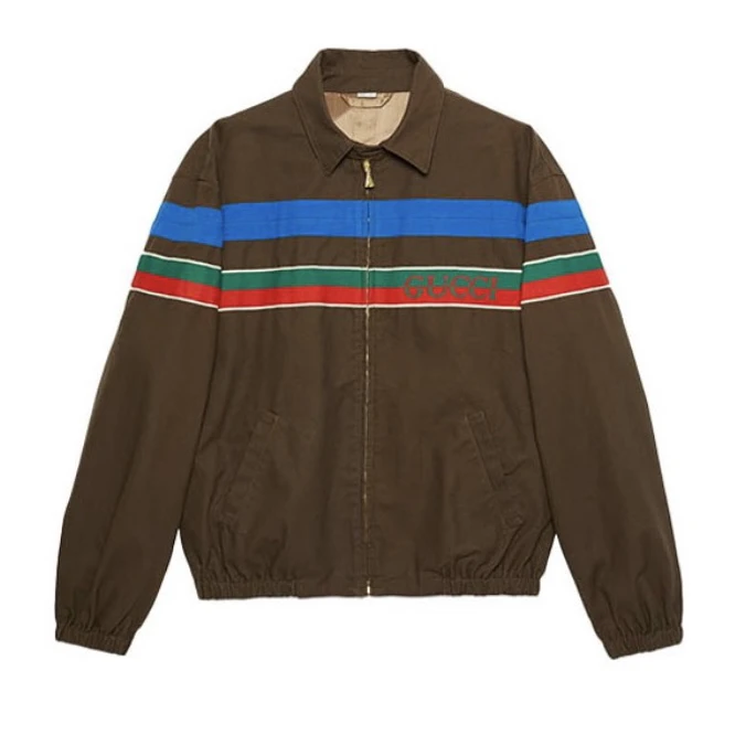 Gucci  古驰  棕色条纹针织logo拉链外套  46码