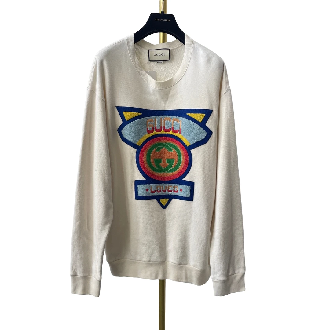 Gucci  古驰  米白色logo刺绣圆领卫衣  M码