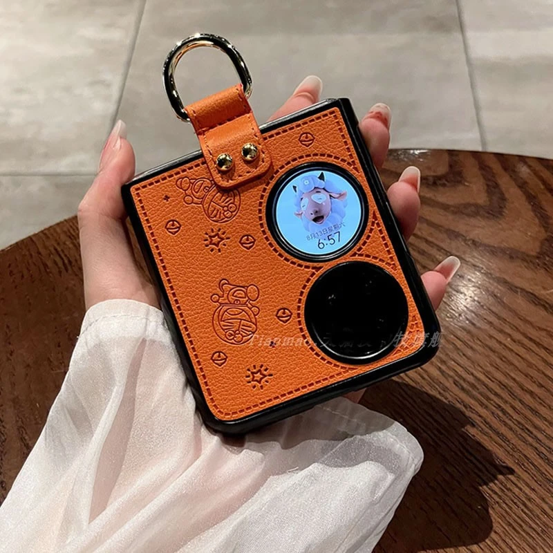 新款卡通橙色指环扣适用于华为p50pocket手机壳华为p50宝盒折叠屏