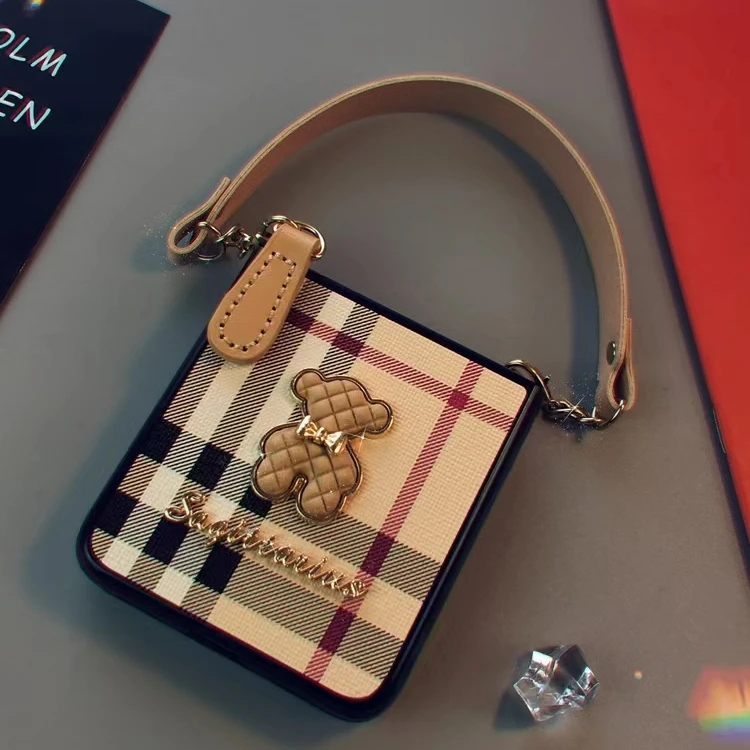 适用荣耀magicvflip折叠屏手机壳小米mixflip2复古格纹手提斜挎