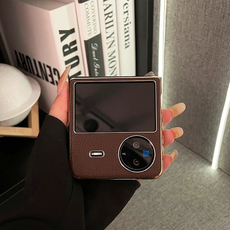 高档电镀复古皮纹极简风适用vivoxflip手机壳新款VIVO折叠屏