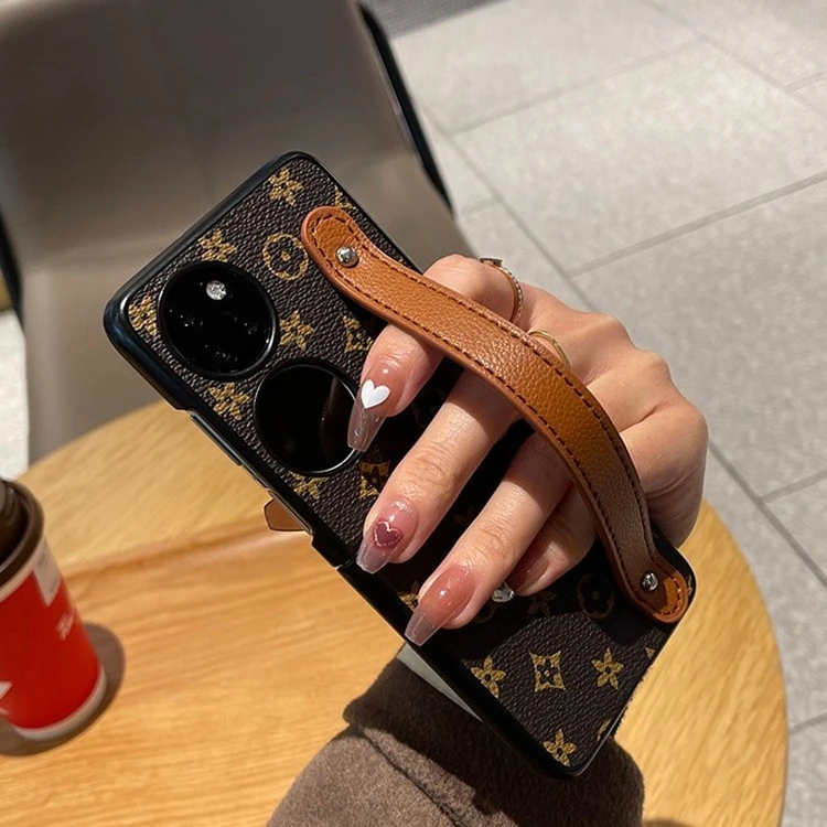 华为p50pocket手机保护壳2代老花皮质护腕支架适用pocket2宝盒女