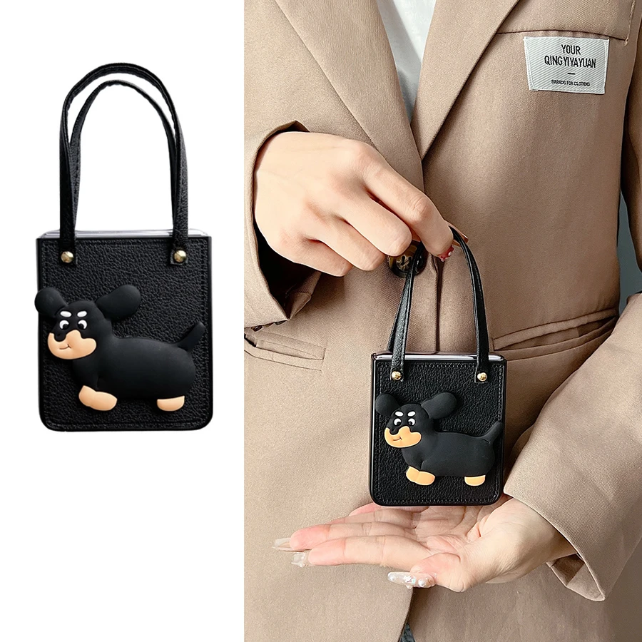 可爱腊肠狗手提包式黑色适用于华为pocket2手机壳新款p50pocket