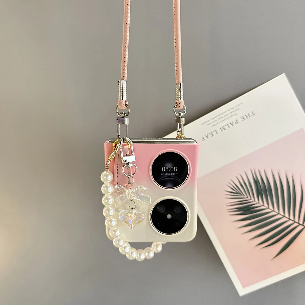 适用华为Pocket2手机壳新款斜跨保护壳p50pockets折叠女士腕带链