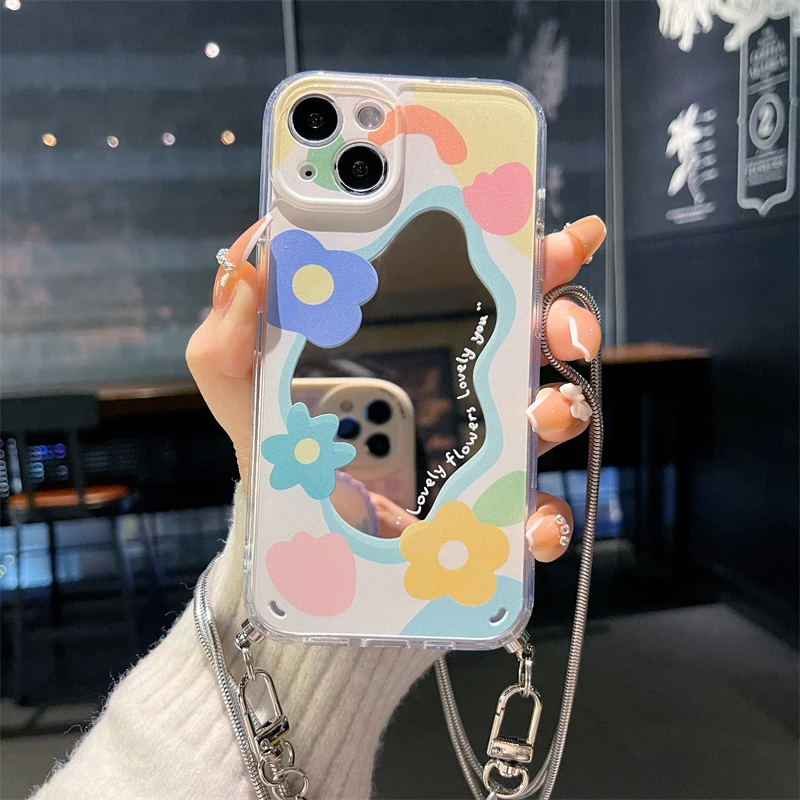 奢华镜面iphone14promax斜挎手机保护壳13女款苹果12高级感补妆镜
