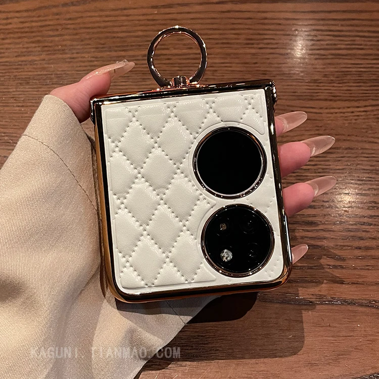 气质高档皮质菱格指环扣适用于华为p50pockets手机壳新款Pocket2