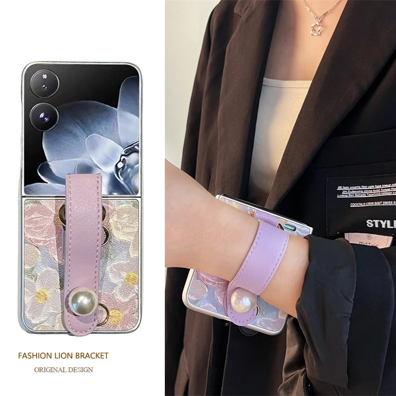 油画花手腕带适用小米MIX Flip手机壳翻盖折叠屏华为pocket2荣耀