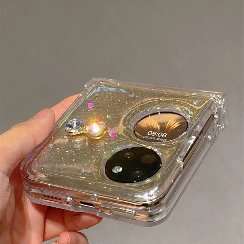 透明滴胶闪粉蝴蝶结华为P50Pocket手机保护壳摺叠屏Pocket2保护套