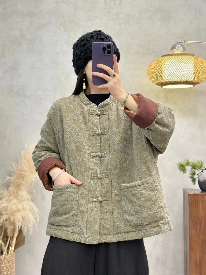 提花长袖立领棉服棉衣网红民族风新中式盘扣棉袄中国风复古