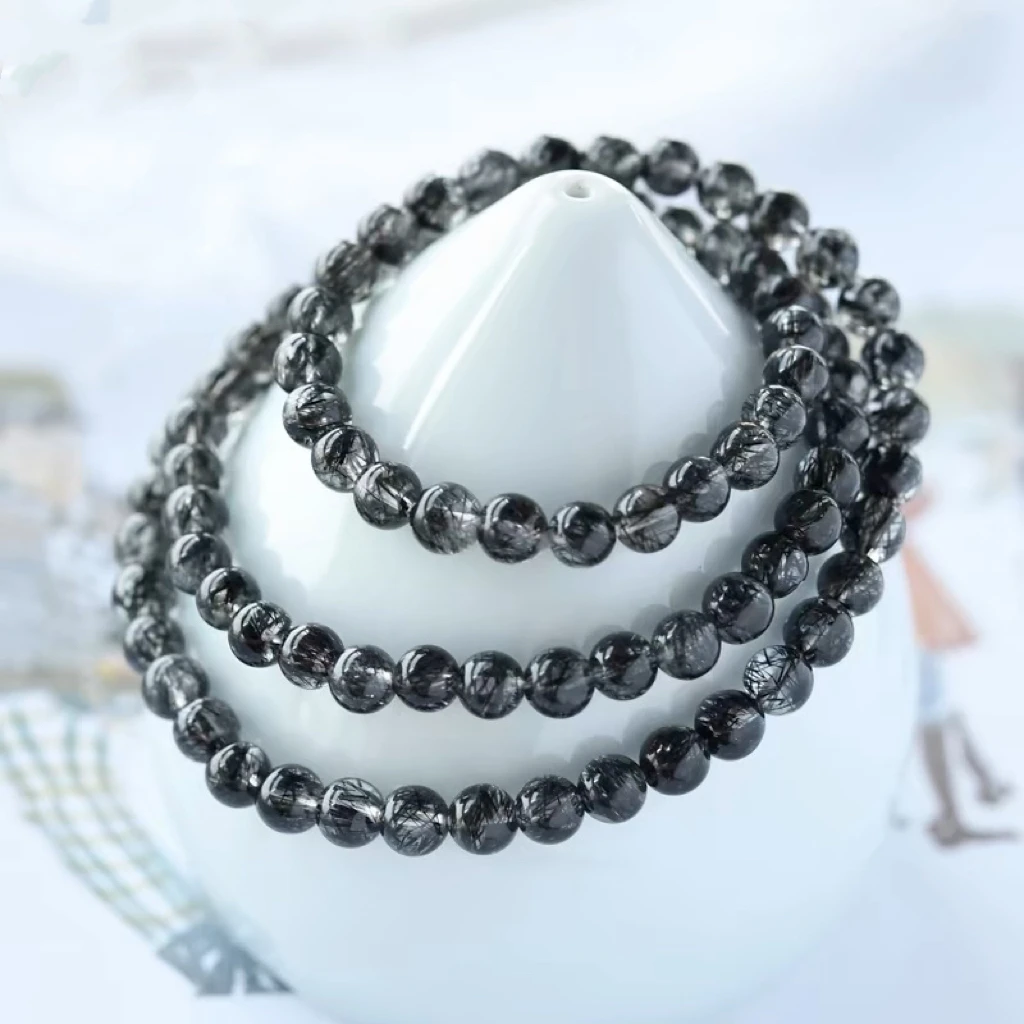 天然黑发晶三圈手串巴西发晶钛晶黑发丝多圈水晶手链女多样性发一