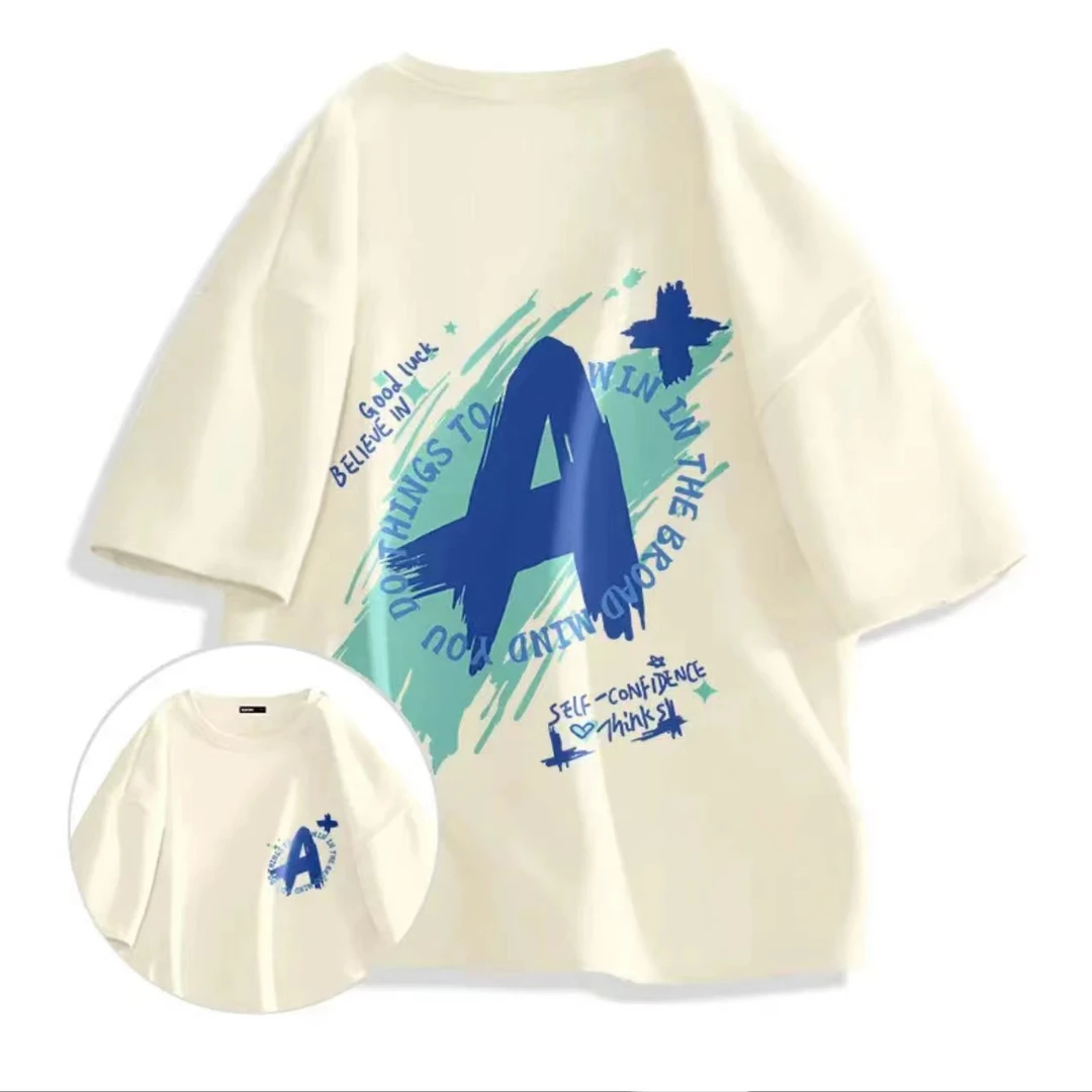 春夏季新款男女同款潮牌百搭宽松重磅纯棉短袖T恤-AB面A+