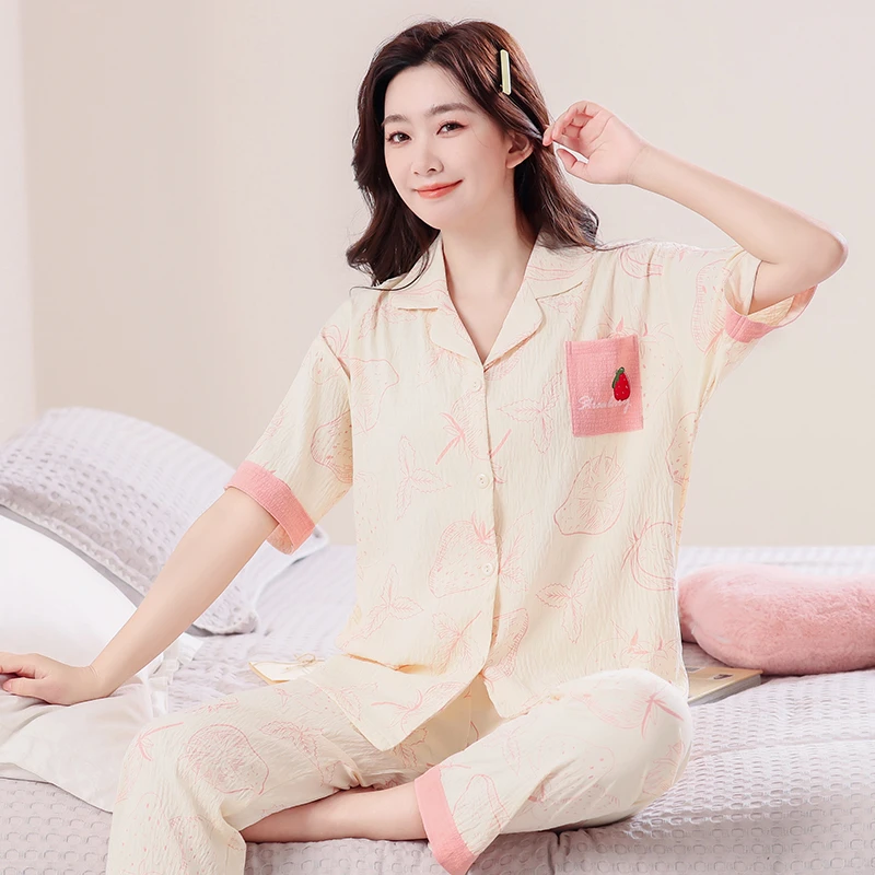 【1开头扣号过款】新款睡衣女短袖三件套家居服套装高品质宽松休闲