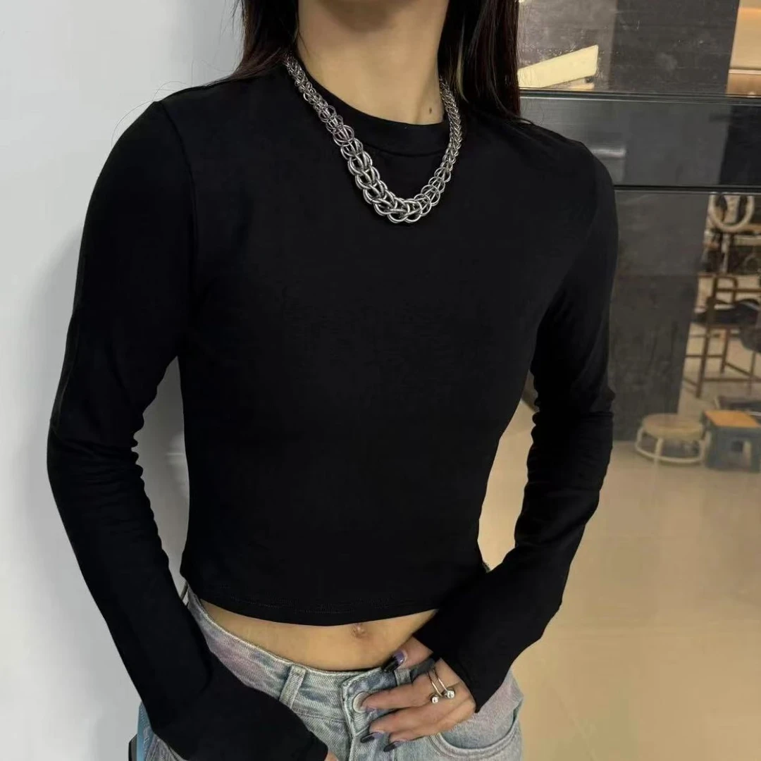 1217黑色抓毛高级感纯色简约短款时尚潮流上衣