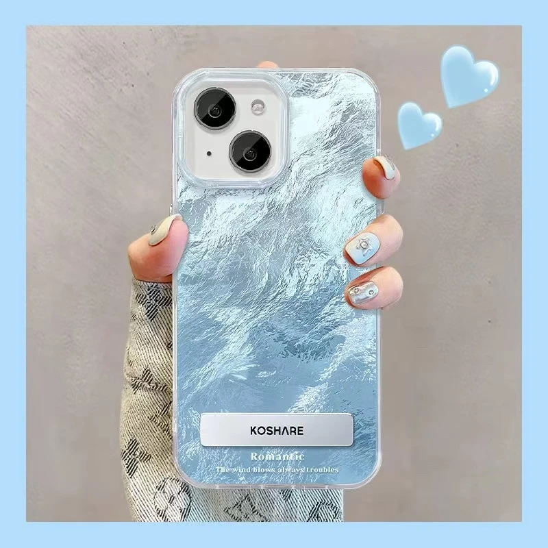 【麦芽臻选】潮牌网红新款大孔冰川纹海洋蓝晕染手机壳不包摄像头