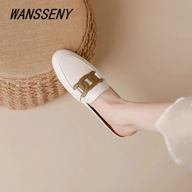 WANSSENY包头半拖鞋女外穿2025年新款穆勒女鞋时尚粗跟单鞋凉拖鞋
