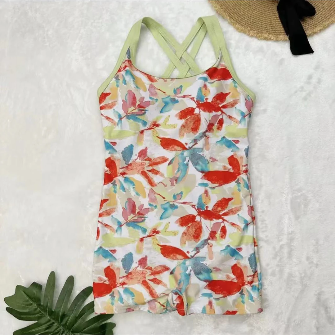 2511固定一体杯连体平角交叉吊带女士美背泳衣