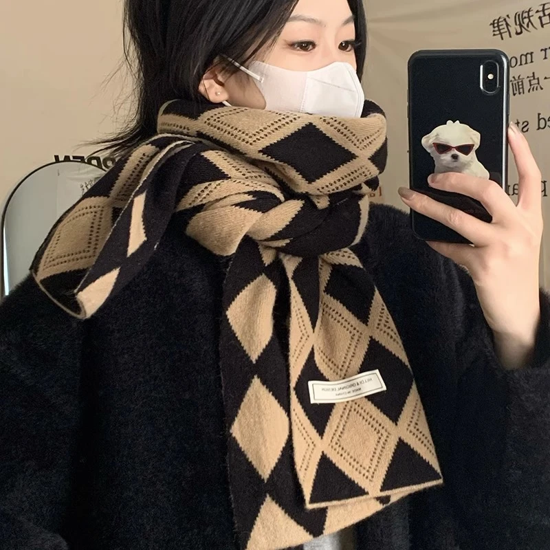 围巾女秋冬季ins韩版高级感百搭少女防寒仿羊绒保暖披肩围脖格子