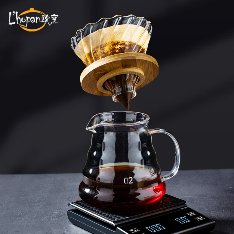 L'HOPAN/欧烹手冲咖啡壶 便携滴漏咖啡滤杯耐热器具套装分享壶云