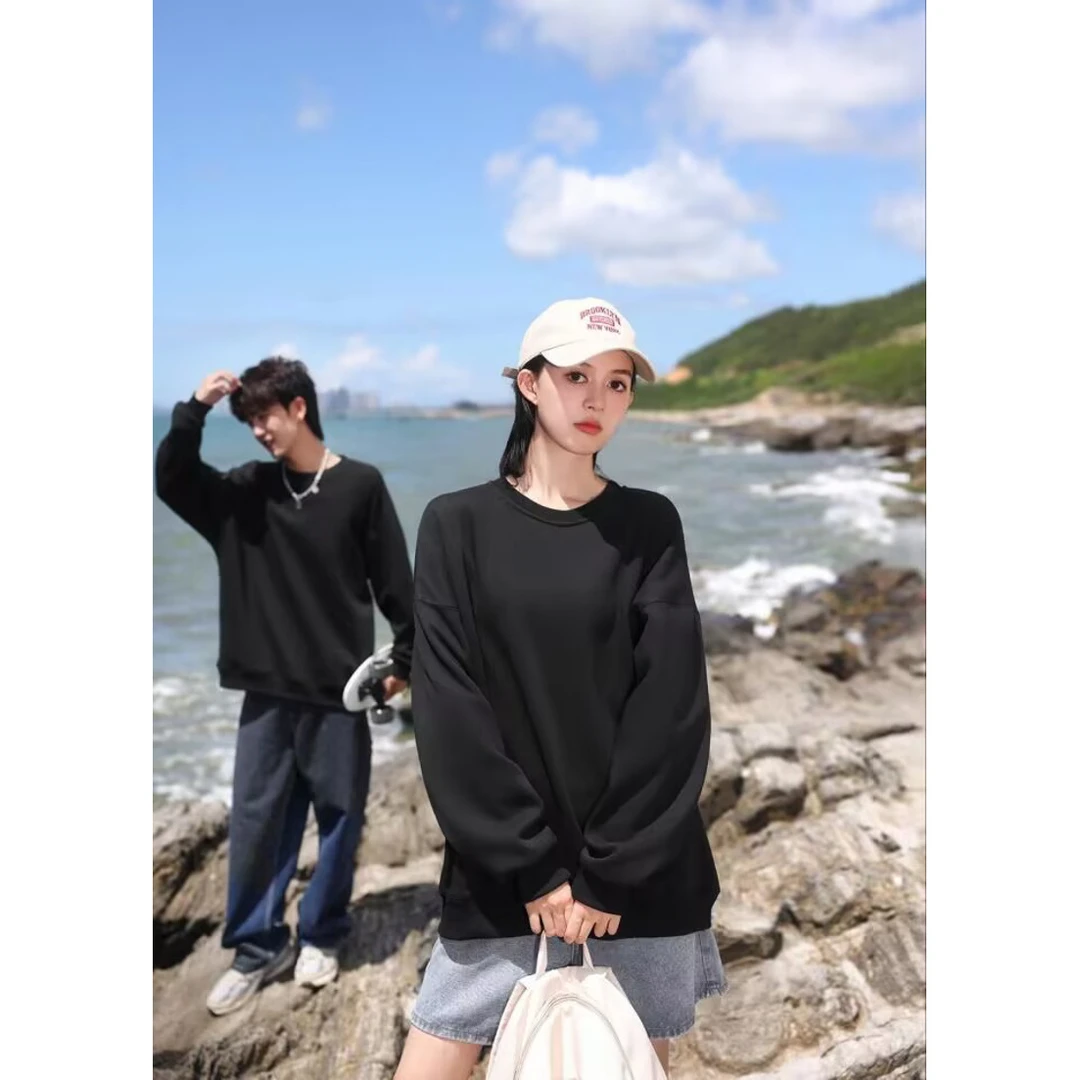 （团购精选推荐）2024秋冬新款落肩圆领加绒卫衣男700克93棉7氨…