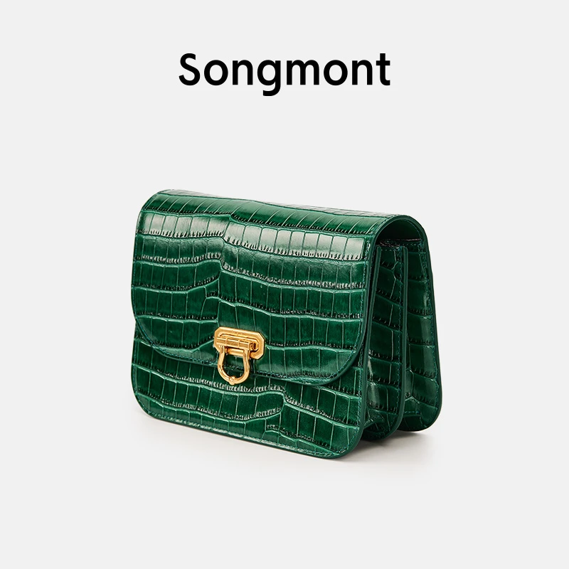 Songmont山下有松鳄鱼纹豆腐包女斜挎头层牛皮新款复古时尚包推荐
