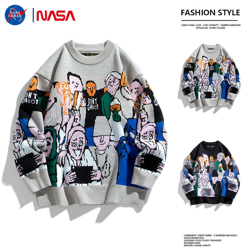 NASA URBAN美式新款复古高级感情侣上衣潮牌百搭慵懒风针织衫毛衣
