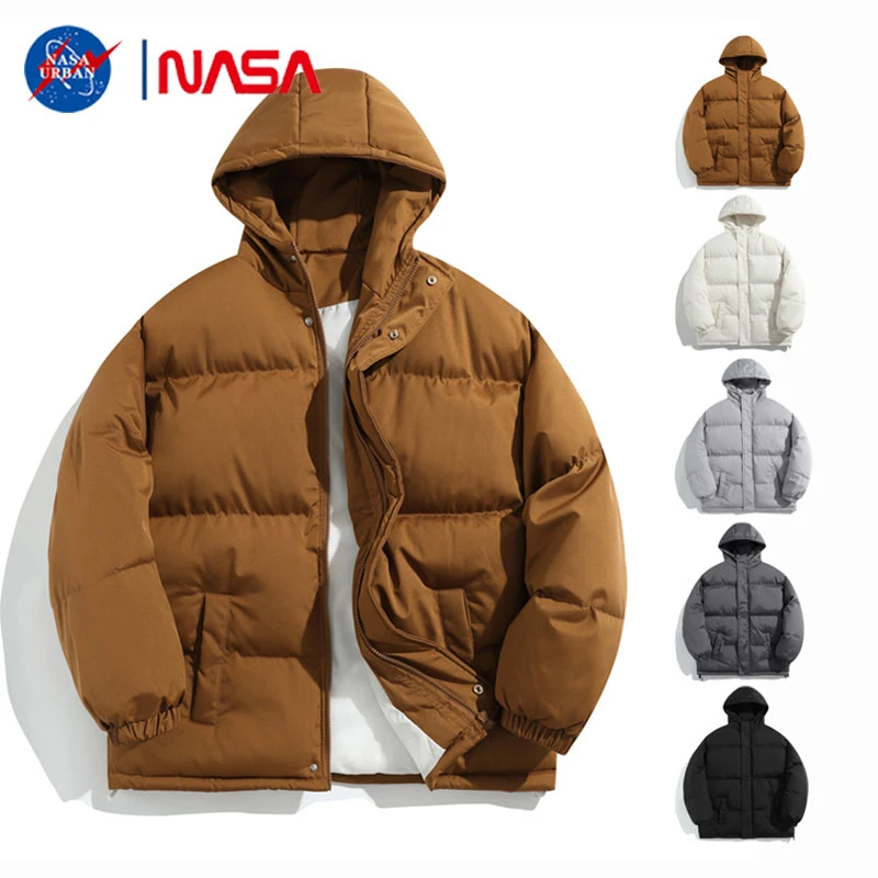 NASA URBAN日系假两件防风连帽情侣棉服冬季新款加厚简约保暖棉衣
