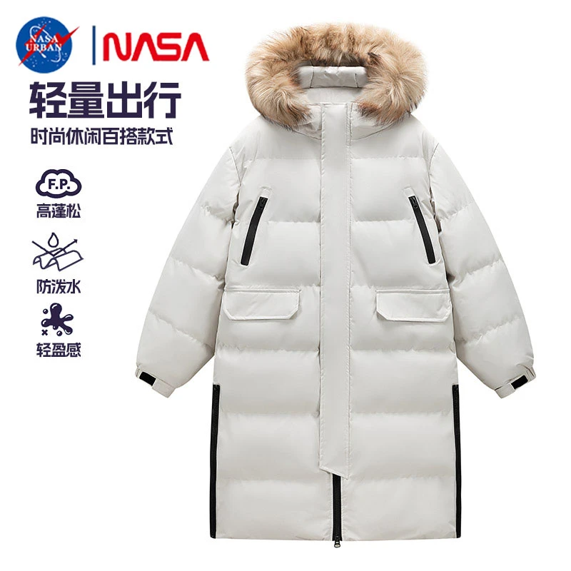 NASA URBAN新款加厚连帽中长款情侣棉服冬季防风宽松休闲毛领棉衣
