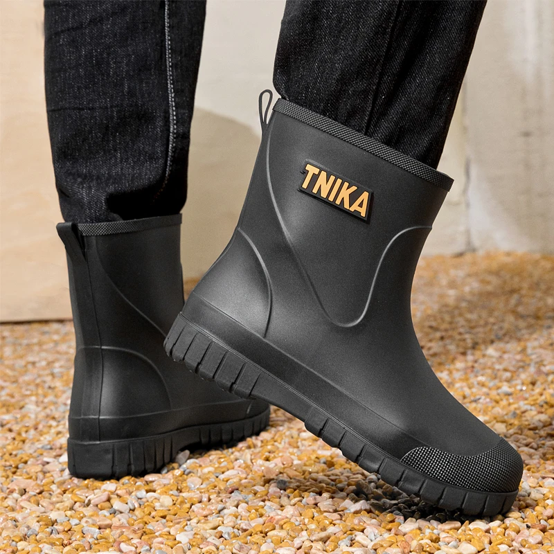 加绒雨鞋男款防水防滑短筒水鞋耐磨时尚款保暖雨靴男洗车工作胶鞋