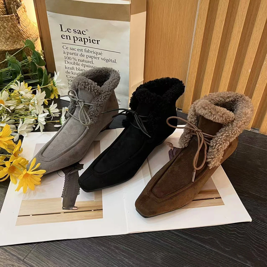 【Timeless】2025冬季新款冬季保暖真皮软面气质坡跟女士短靴-4CM