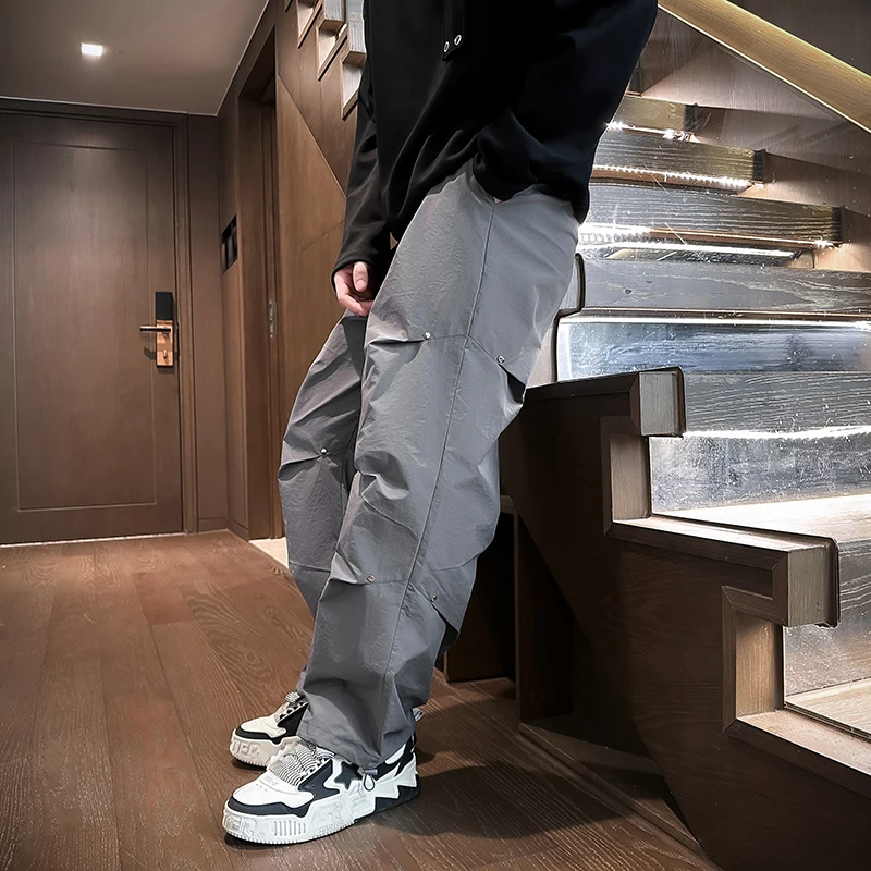 潮牌男裤弯刀裤宽松运动直筒裤2024春秋新款高街休闲裤防水冲锋裤