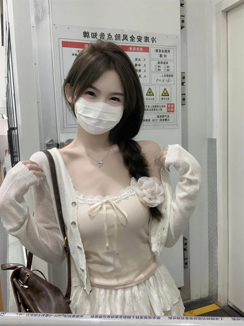 纯欲风蕾丝花边吊带小背心女装夏季甜辣妹带胸垫内搭外穿修身上衣