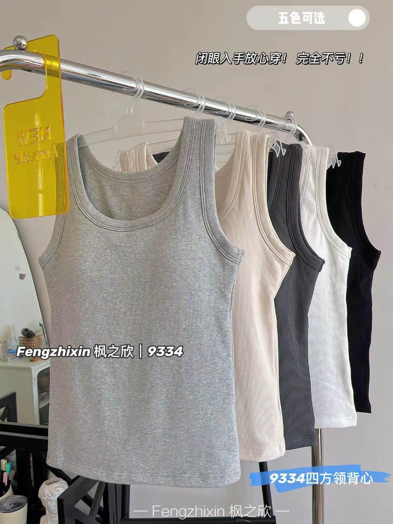 枫之欣9334时尚螺纹磨毛固定一体式宽肩四方领背心·衣架独立包装
