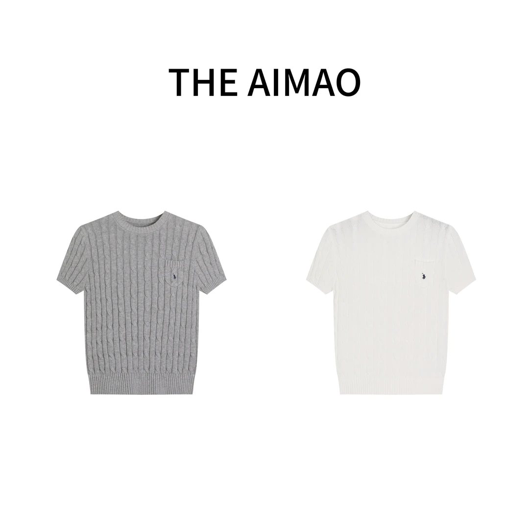 【THE AIMAO】‘简奢马标”100棉刺绣麻花针织圆领T恤上衣XYX80775