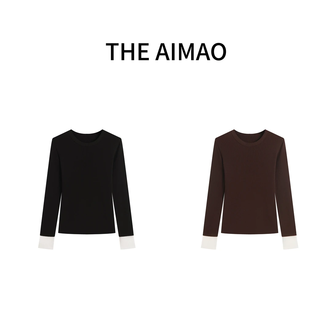 【THE AIMAO】云朵“绵绵衫“绵羊毛混纺撞色袖口圆领打底衫XYX81328