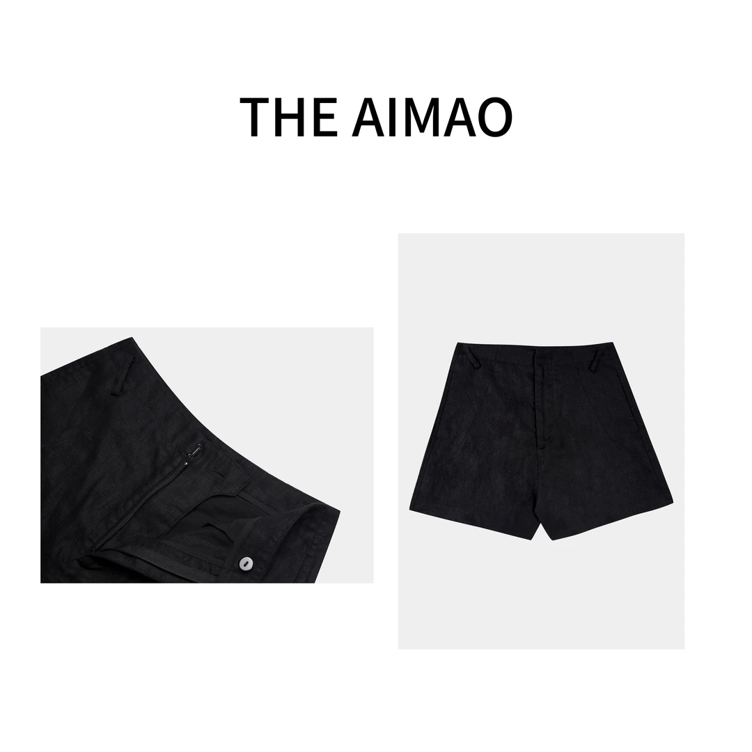 【THE AIMAO】  100亚麻夏季女休闲短裤百搭黑色宽松休闲裤XYX80288
