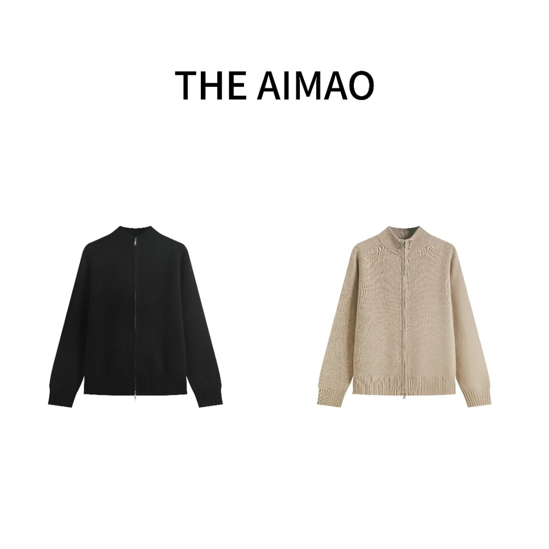 【THE AIMAO】“老钱美学”绵羊毛山羊绒混纺无缝双拉链开衫XYX81131