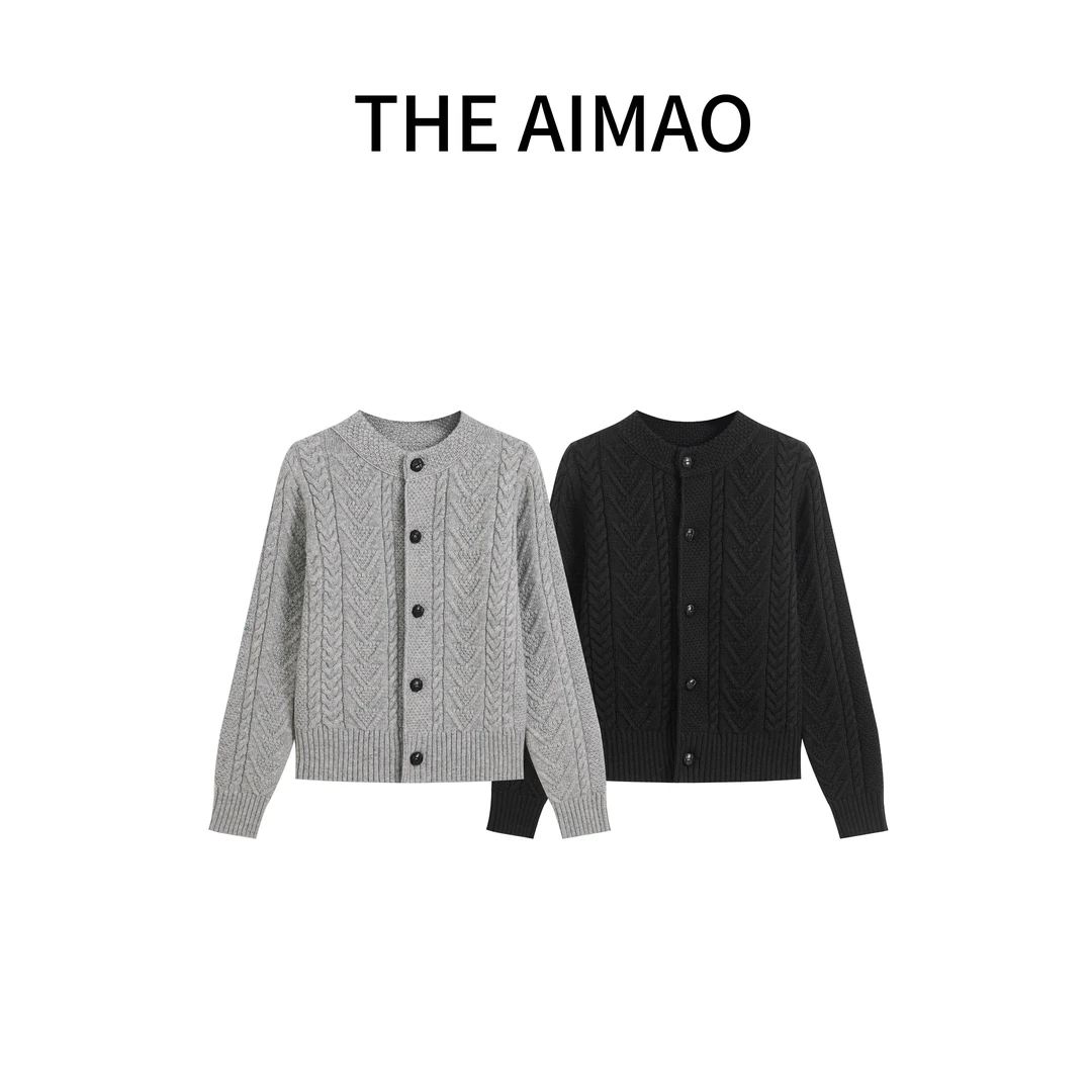 【THE AIMAO】“中古绞花”705G羊毛抗起球纤维绞花开衫XYX81537