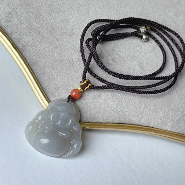 晶雁±30mm和田玉烟紫佛公吊坠手工气质时尚百搭绿色雕刻精美