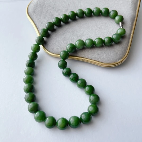 晶雁12mm和田玉项链碧玉微黑妈妈链时尚绿色气质百搭经典复古单圈