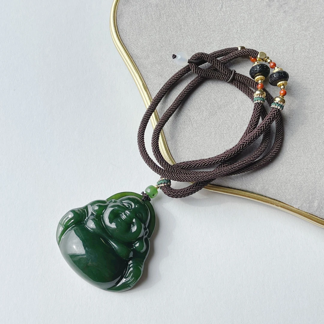 晶雁±45mm和田玉碧玉佛公吊坠气质精美和田玉佛公吊坠